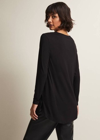 Phase Eight Alaina Longline Zip Detail Tunic T Shirts Black Canada | TGCVSP-840